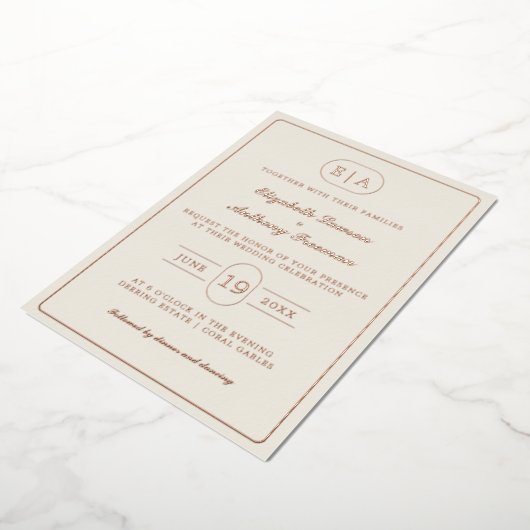 モノグラエレガントムモダン金フォイル結婚ズ 箔招待状 (回転した状態)