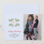 モノグラエレガントムリースとシトラスブルーホリデー シーズンカード (正面/裏面)