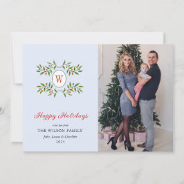 モノグラエレガントムリースとシトラスブルーホリデー シーズンカード