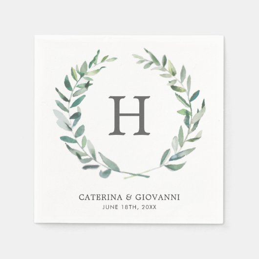 モノグラエレガントムリースグ素朴リー結婚ズ スタンダードカクテルナプキン (正面)