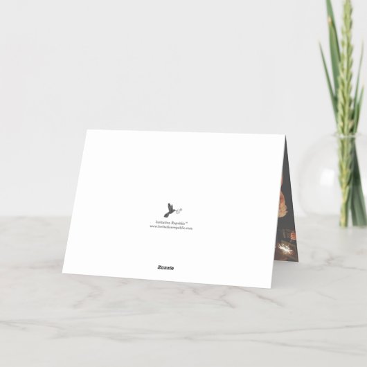 モノグラエレガントムリース写真結婚sありがとう 箔グリーティングカード (裏面)