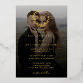 モノグラエレガントムリース結婚写真実在の 箔招待状 (正面)