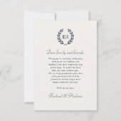 モノグラエレガントム写真ネイビーブルー結婚ズ サンキューカード (裏面)