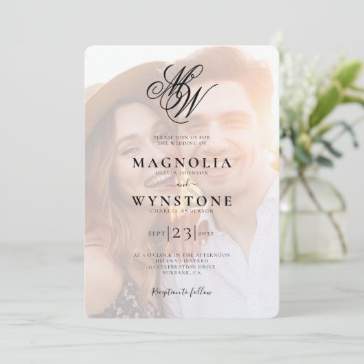 モノグラエレガントム写真QRコード結婚s 招待状 (スタンド正面)