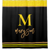 モノグラエレガントム名スクリプトフェミニン、黒金ゴールド シャワーカーテン (正面)