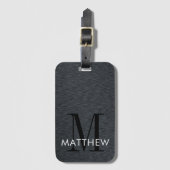 モノグラエレガントム文字（黒ブラシ仕上げメタル）  ラゲッジタグ (正面縦)