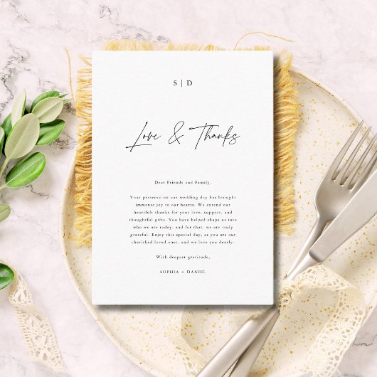 モノグラエレガントム書道の愛感謝していと結婚の プレイスカード