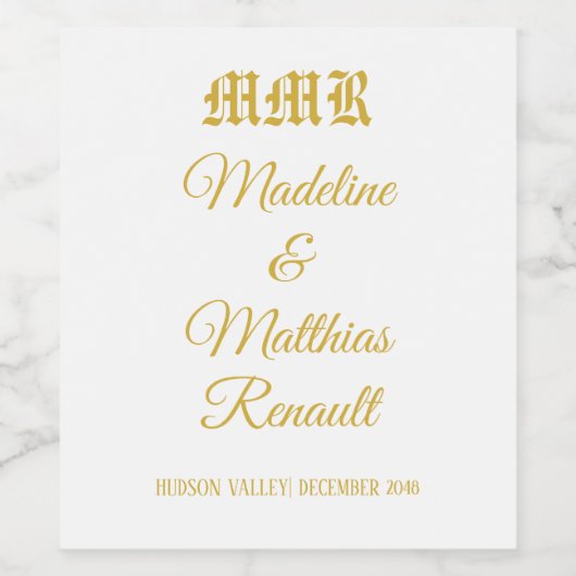 モノグラエレガントム白と金ゴールド結婚ズ ワインラベル (シングルラベル)