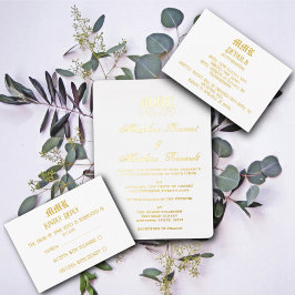 モノグラエレガントム白と金ゴールド結婚ズ 箔招待状