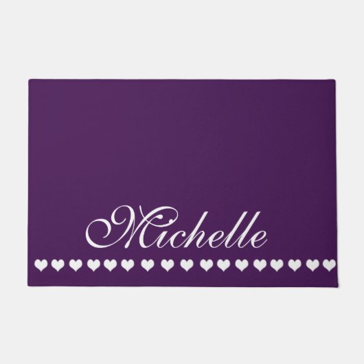 モノグラエレガントム白ハートナス紫 ドアマット (正面)
