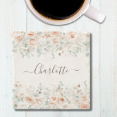 モノグラエレガントム素朴バラフローラ緑 ストーンコースター