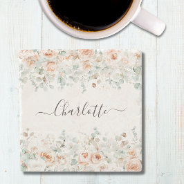 モノグラエレガントム素朴バラフローラ緑 ストーンコースター