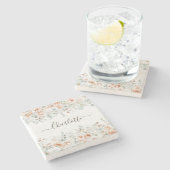 モノグラエレガントム素朴バラフローラ緑 ストーンコースター (横)