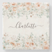 モノグラエレガントム素朴バラフローラ緑 ストーンコースター (正面)