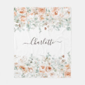 モノグラエレガントム素朴バラフローラ緑 フリースブランケット (正面)