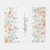 モノグラエレガントム素朴バラフローラ緑 フリースブランケット (正面(横))