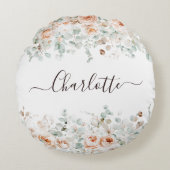 モノグラエレガントム素朴バラフローラ緑 ラウンドクッション (正面)