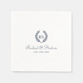 モノグラエレガントム結婚のネイビーブルー スタンダードカクテルナプキン (正面)