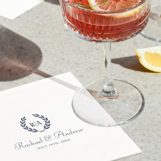 モノグラエレガントム結婚のネイビーブルー スタンダードカクテルナプキン