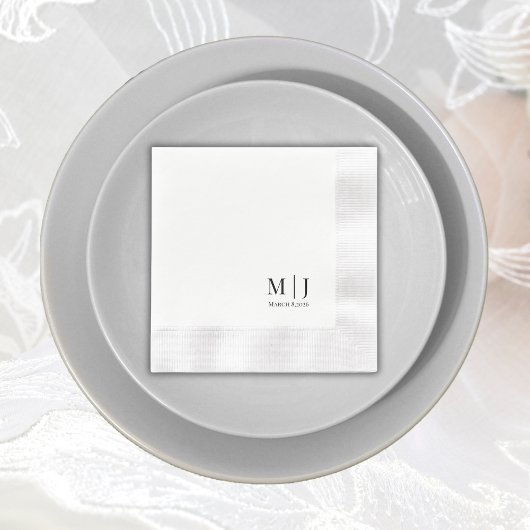 モノグラエレガントム結婚のミニマルイニシャル 縁ありカクテルナプキン