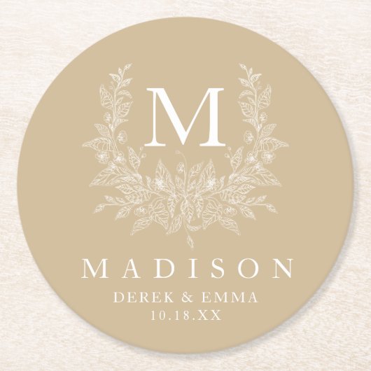 モノグラエレガントム結婚のラウンド紙コースター ラウンドペーパーコースター (正面)
