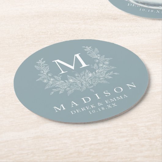 モノグラエレガントム結婚のラウンド紙コースター ラウンドペーパーコースター (アングル)