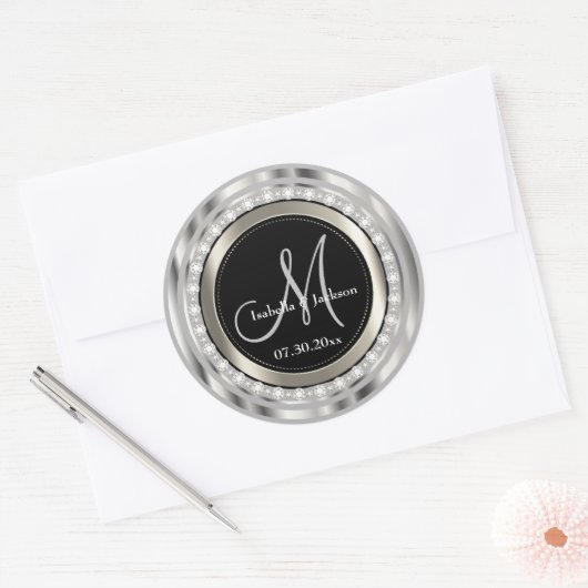 モノグラエレガントム結婚または記念日デザイン ラウンドシール (封筒)