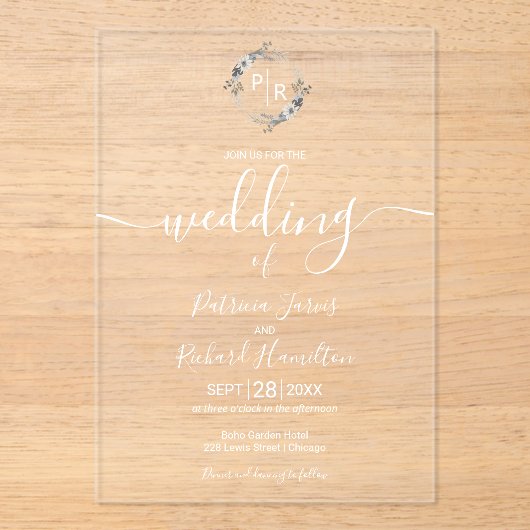 モノグラエレガントム結婚ス アクリル招待状 (正面)