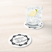 モノグラエレガントム結婚白黒灰色 ラウンドペーパーコースター (インサイチュ)