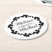 モノグラエレガントム結婚白黒灰色 ラウンドペーパーコースター (アングル)