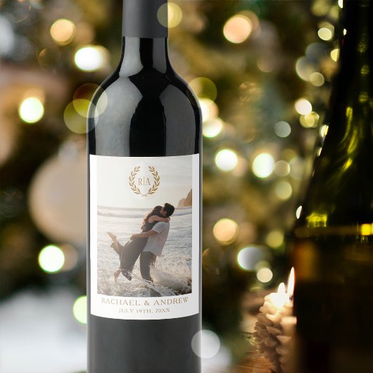 モノグラエレガントム結婚金ゴールド白 ワインラベル