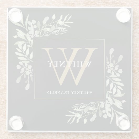 モノグラエレガントム緑モダン系黒金ゴールド ガラスコースター (裏面)