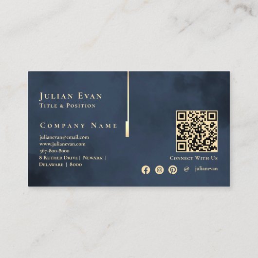 モノグラエレガントム芸術的ネイビーブルー金ゴールド 名刺 (裏面)