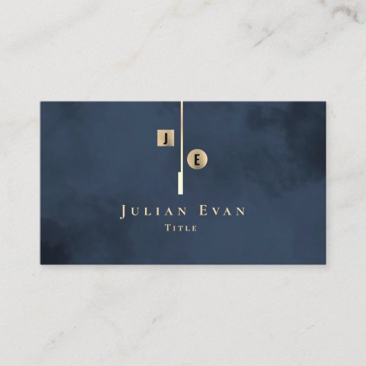 モノグラエレガントム芸術的ネイビーブルー金ゴールド 名刺 (正面)