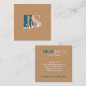 モノグラエレガントム茶モダンティール(緑がかった色)プロフェッショナル スクエア名刺 (正面/裏面)