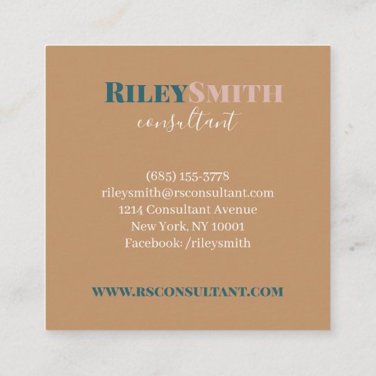 モノグラエレガントム茶モダンティール（緑がかった色）プロフェッショナル スクエア名刺 (裏面)