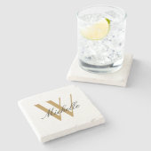 モノグラエレガントム金ゴールドスタイリッシュ名スクリプト ストーンコースター (横)