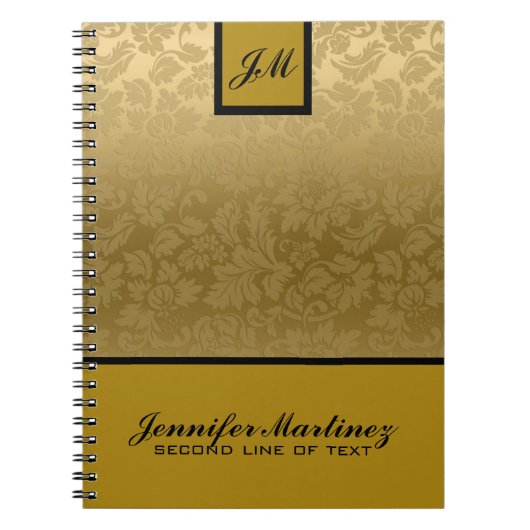モノグラエレガントム金ゴールドモノトーンダマスパターン ノートブック (正面)
