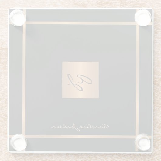 モノグラエレガントム黒モダン金ゴールドスタイリッシュ ガラスコースター (裏面)