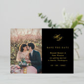 モノグラエレガントム黒写真日付を保存 箔招待状 (立ち正面)