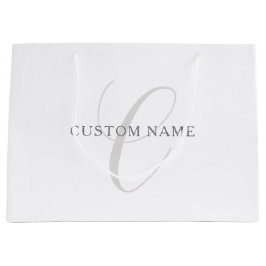 モノグラエレガントム | グレーと白（編集可能） ラージペーパーバッグ