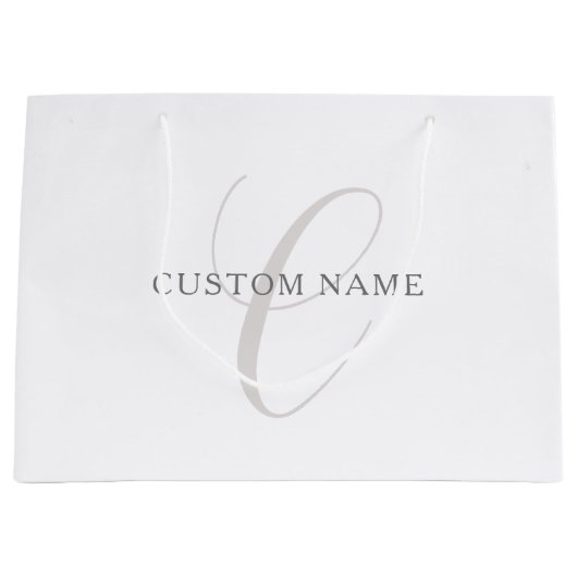 モノグラエレガントム | グレーと白（編集可能） ラージペーパーバッグ (正面)