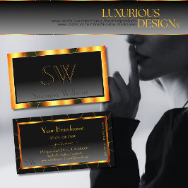 モノグラカジュアルム付きオレンジ色フレーム黒グラデーション 名刺