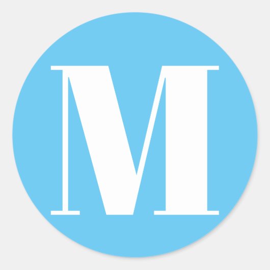 モノグラカスタマイズムイニシャル番号ライトブルー白 ラウンドシール (正面)