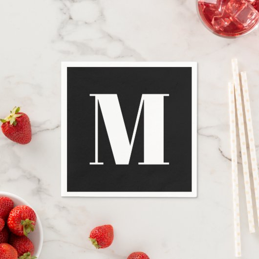 モノグラカスタマイズムイニシャル白黒 スタンダードカクテルナプキン (インサイチュ)