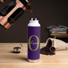モノグラカスタマイズムスクリプト名パープルホワイト金ゴールド ウォーターボトル
