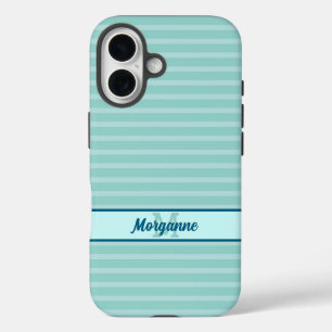 モノグラカスタムム名ターコイズパタストライプーン iPhone 16ケース