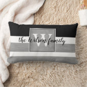 モノグラカスタムム枕グレーと白のストライプ ランバークッション (ブランケット)