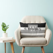 モノグラカスタムム枕グレーと白のストライプ ランバークッション (椅子)