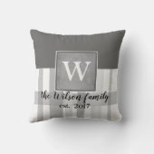 モノグラカスタムム枕セピアと白ストライプ色 クッション (裏面)